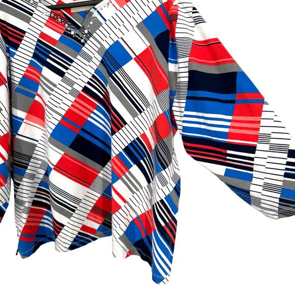 Alfred Dunner Plus Size 2X Red White Blue Artsy Blouse Shirt Top Summer Comfy - Picture 5 of 7
